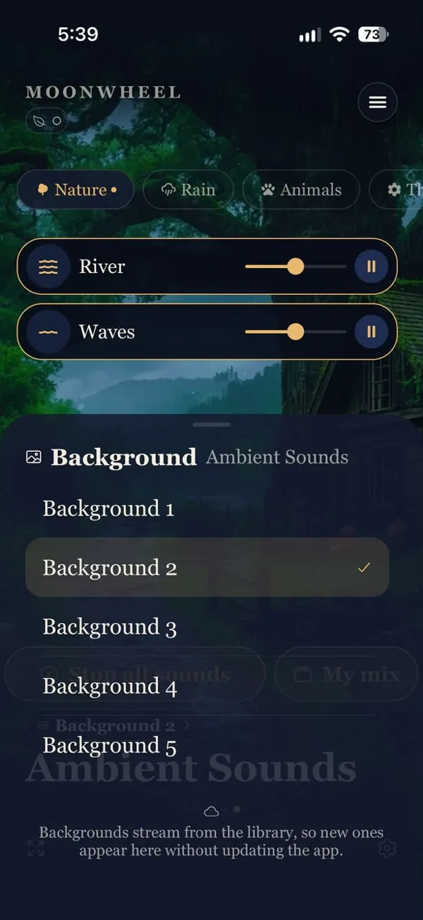 Ambient Sounds mixer screen